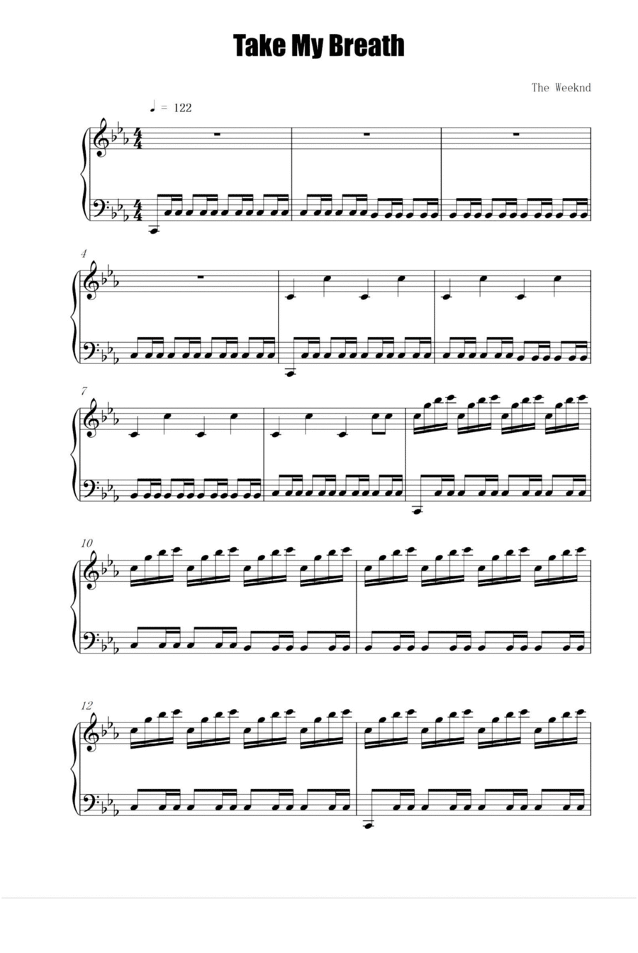 Take My Breath Piano Solo scores gallery preview page 1