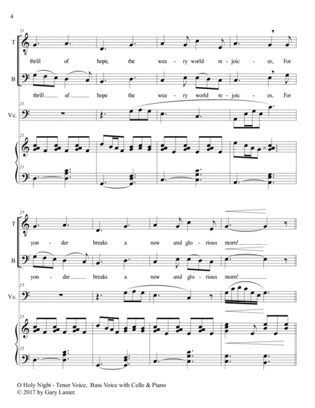 O HOLY NIGHT (Men's Choir - TB with Cello & Piano/Score & Parts included) image number null