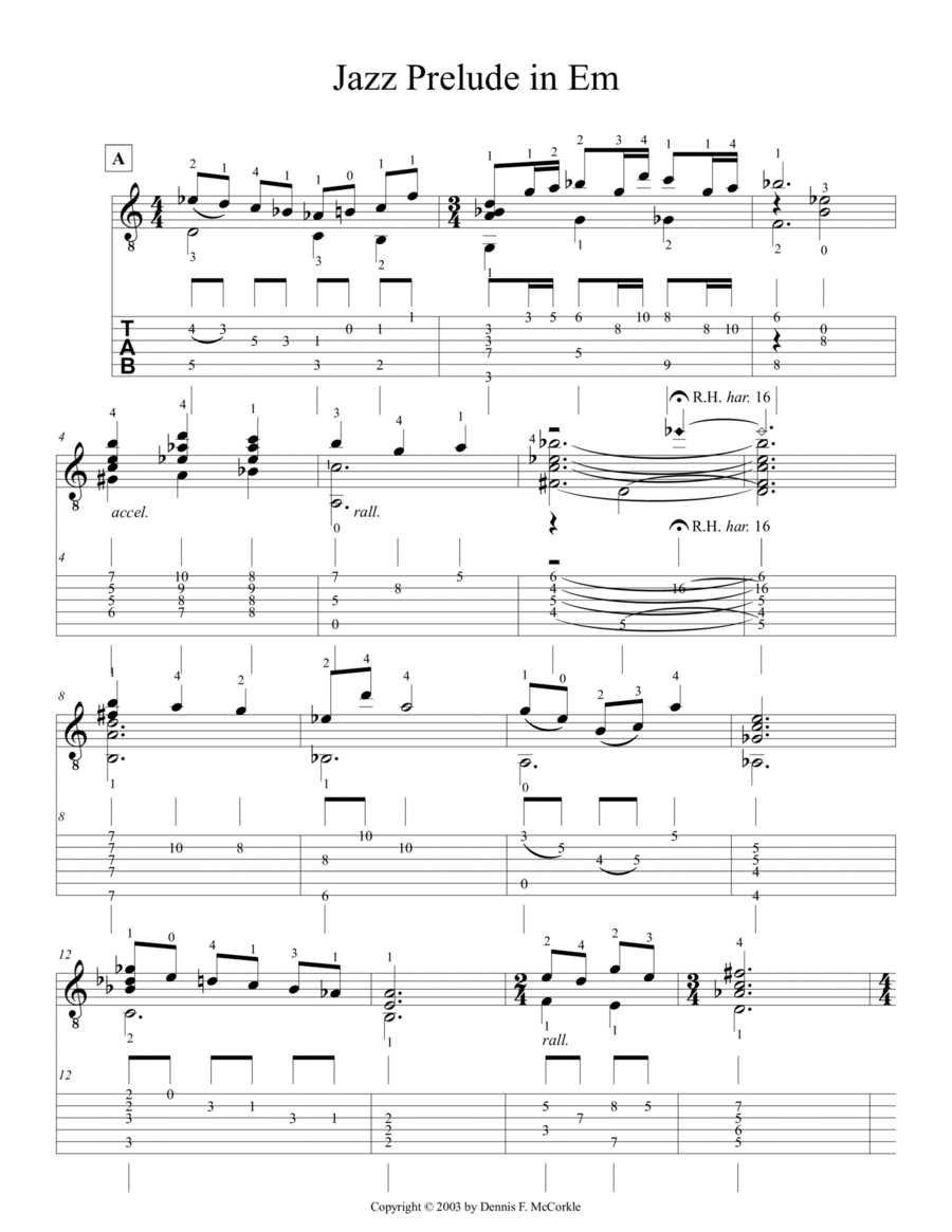 Jazz Prelude in E Minor Acoustic Guitar scores gallery preview page 1