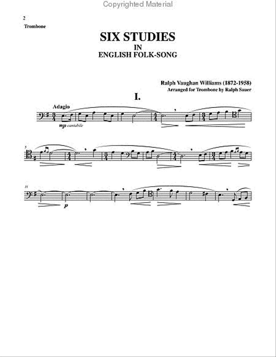Six Studies in English Folksong for Trombone and Piano Piano Accompaniment scores gallery preview page 3