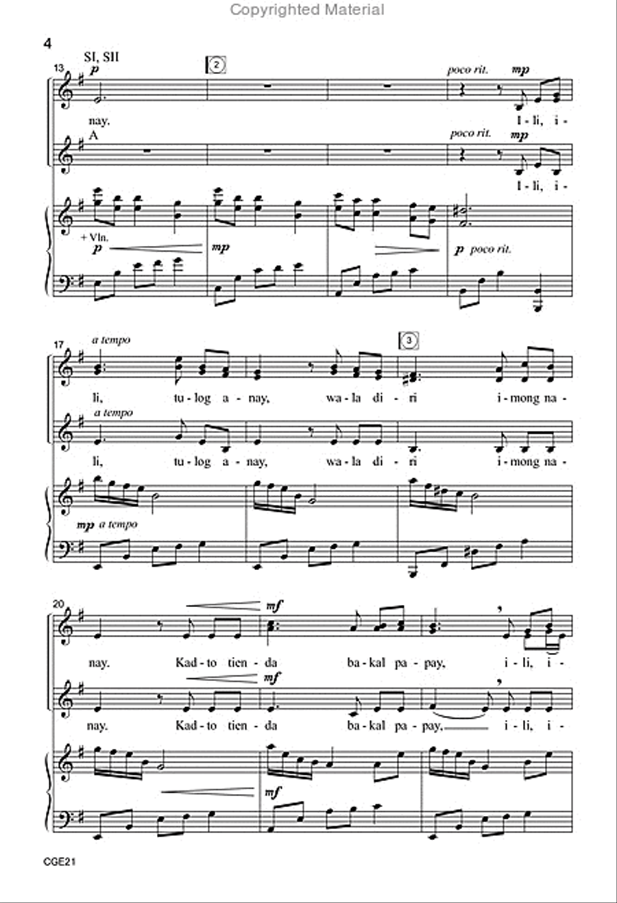 Ili, Ili, Tulog Anay (SSA with Opt. Violin) SSA scores gallery preview page 3