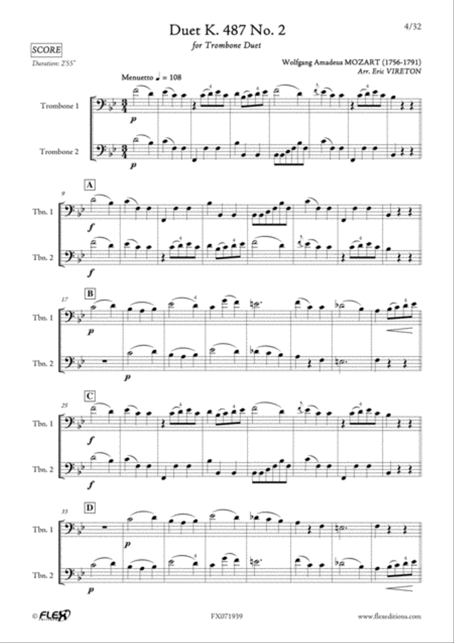 Duet K 487 No. 1 to 12 Duet K 487 No. 1 to 12 Trombone Duet scores gallery preview page 4