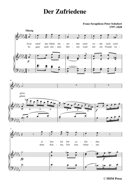 Schubert-Der Zufriedene,in D flat Major,for Voice&Piano image number null