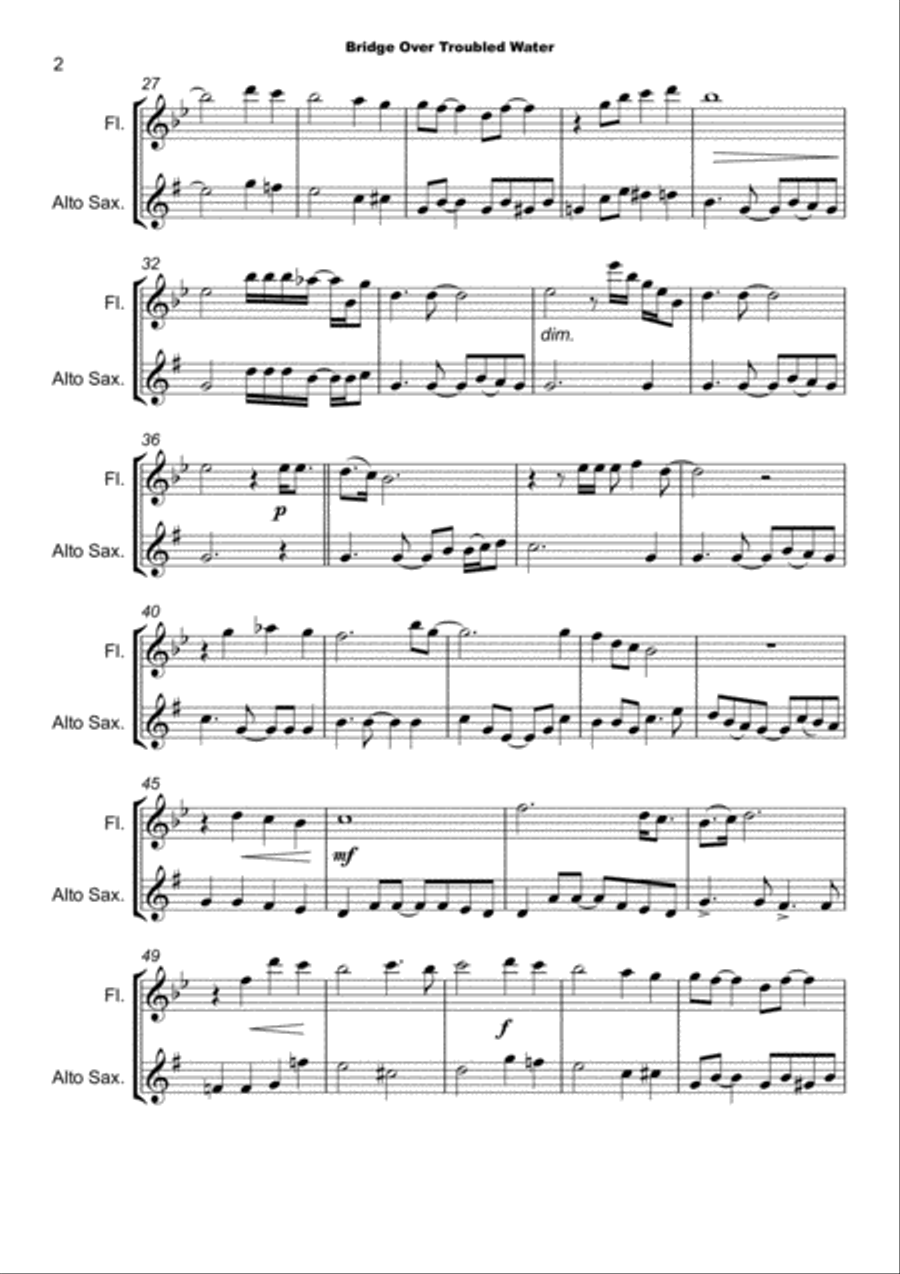 Bridge Over Troubled Water Woodwind Duet scores gallery preview page 3