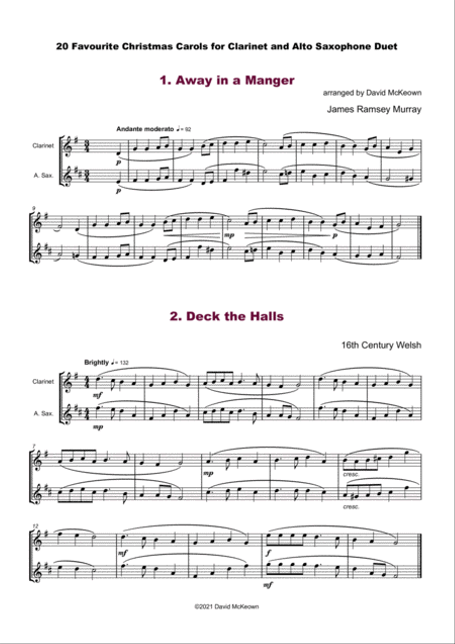 20 Favourite Christmas Carols for Clarinet and Alto Saxophone Duet Woodwind Duet scores gallery preview page 3