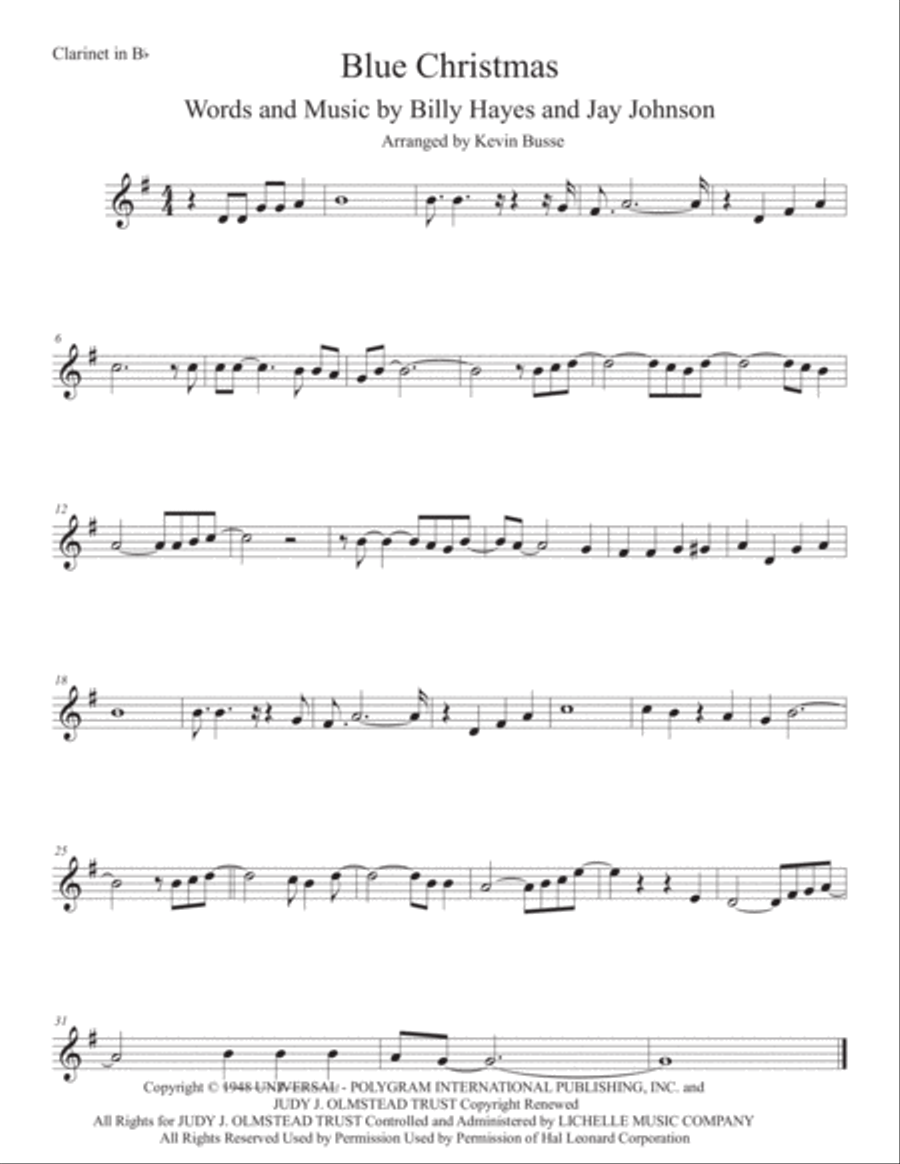 Blue Christmas Blue Christmas Clarinet Solo scores gallery preview page 1