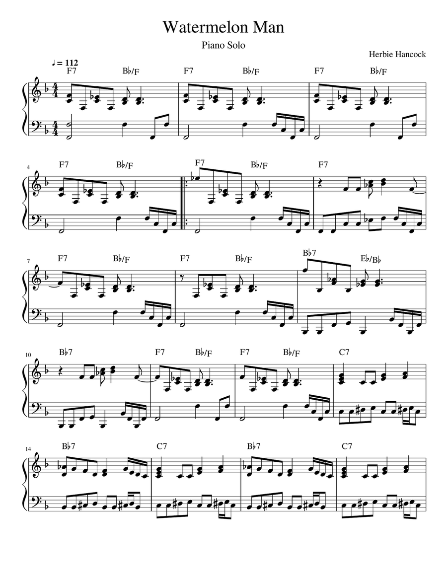 Watermelon Man Piano Solo scores gallery preview page 1