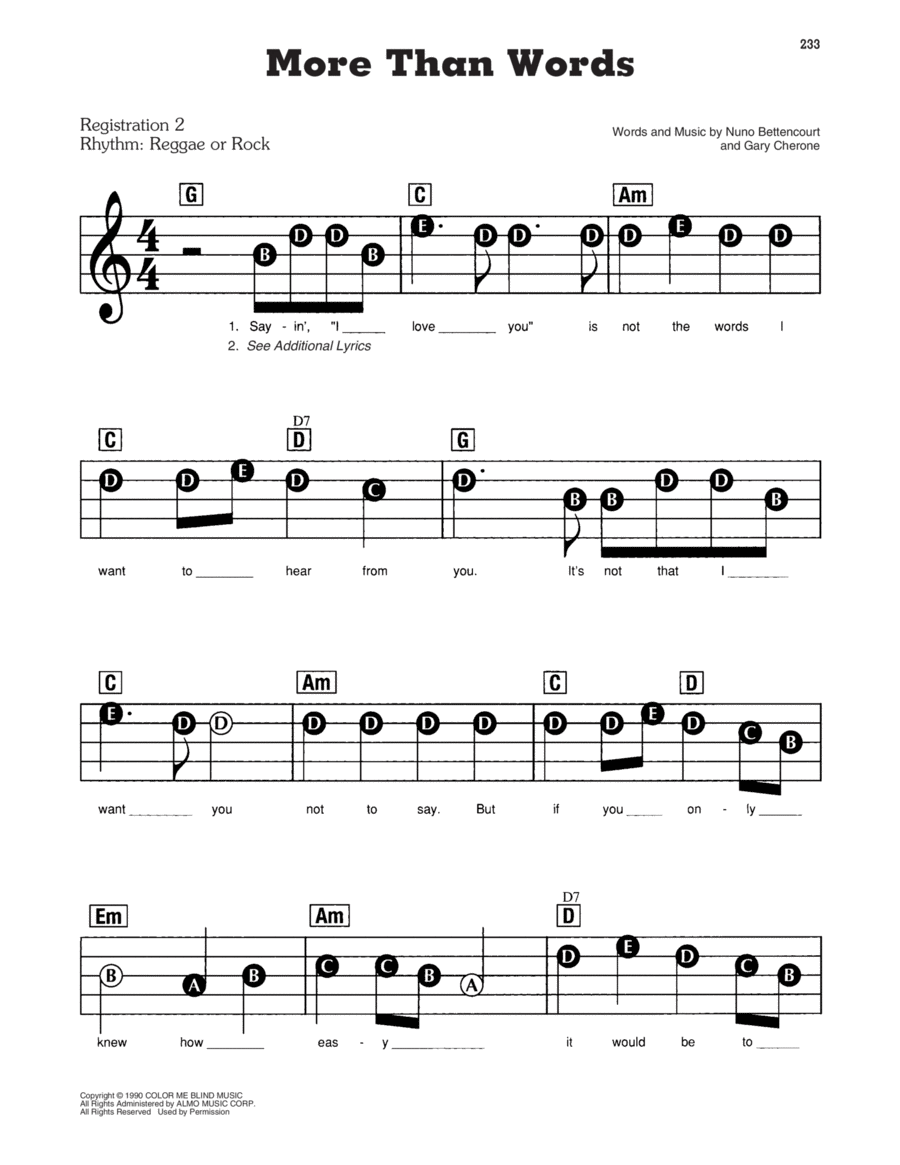 More Than Words Electronic Keyboard scores gallery preview page 1