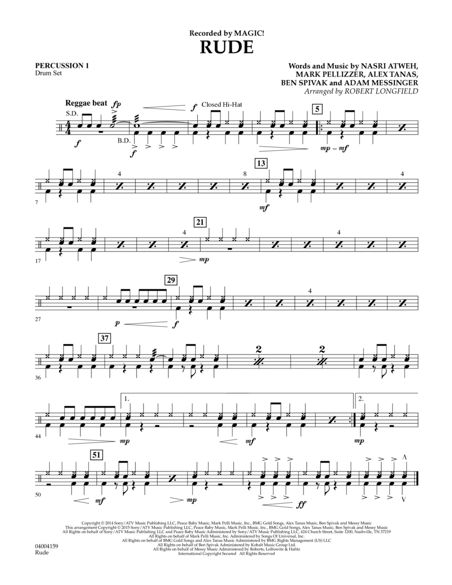Rude - Percussion 1 Concert Band scores gallery preview page 1