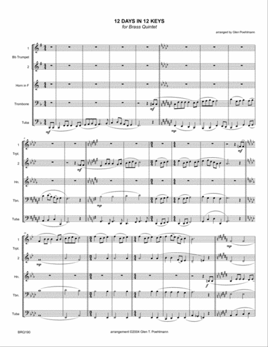 12 DAYS in 12 KEYS for BRASS QUINTET (the 12 Days of Christmas) Brass Quintet scores gallery preview page 1