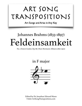 BRAHMS: Feldeinsamkeit, Op. 86 no. 2 (transposed to F major)