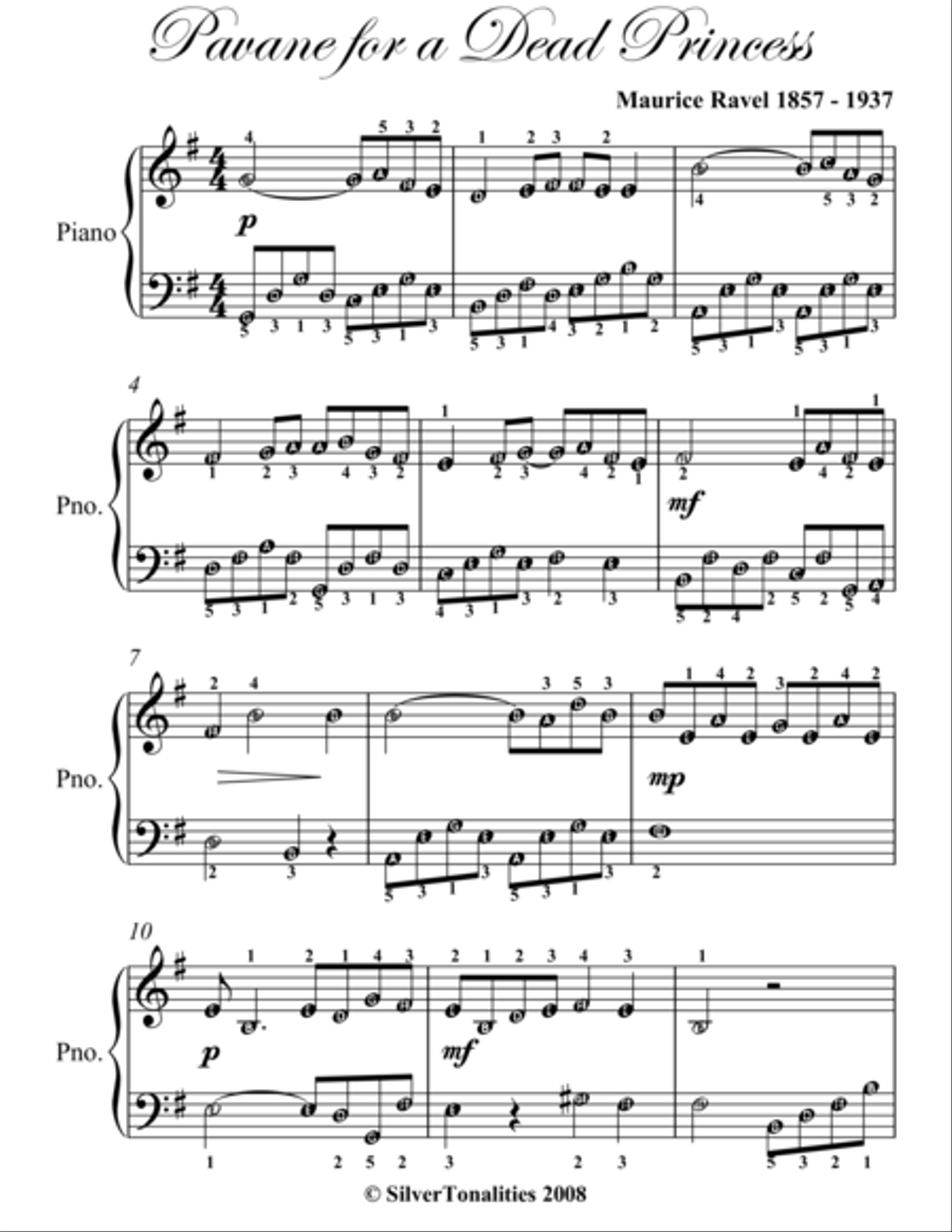 Pavane for a Dead Princess Easy Piano Sheet Music Easy Piano scores gallery preview page 2