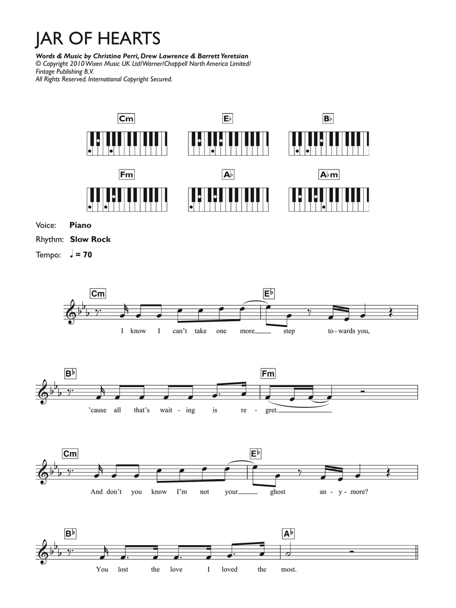 Jar Of Hearts Jar Of Hearts Piano Solo scores gallery preview page 1