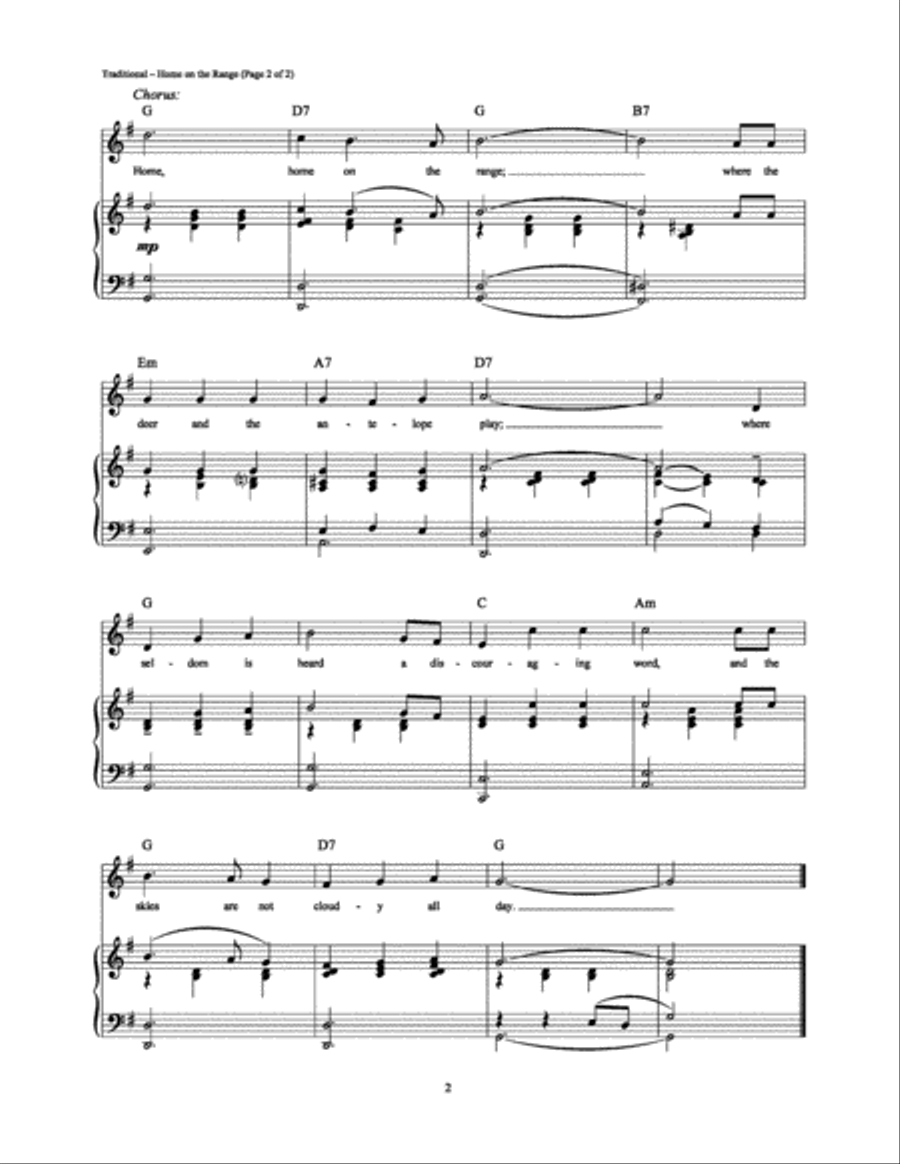 Home on the Range Piano, Vocal, Guitar scores gallery preview page 2