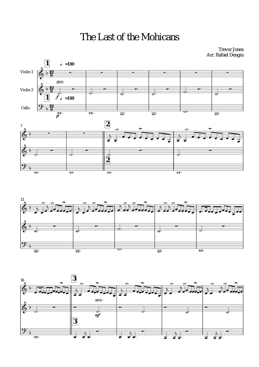 Last Of The Mohicans (main Theme) String Trio scores gallery preview page 1
