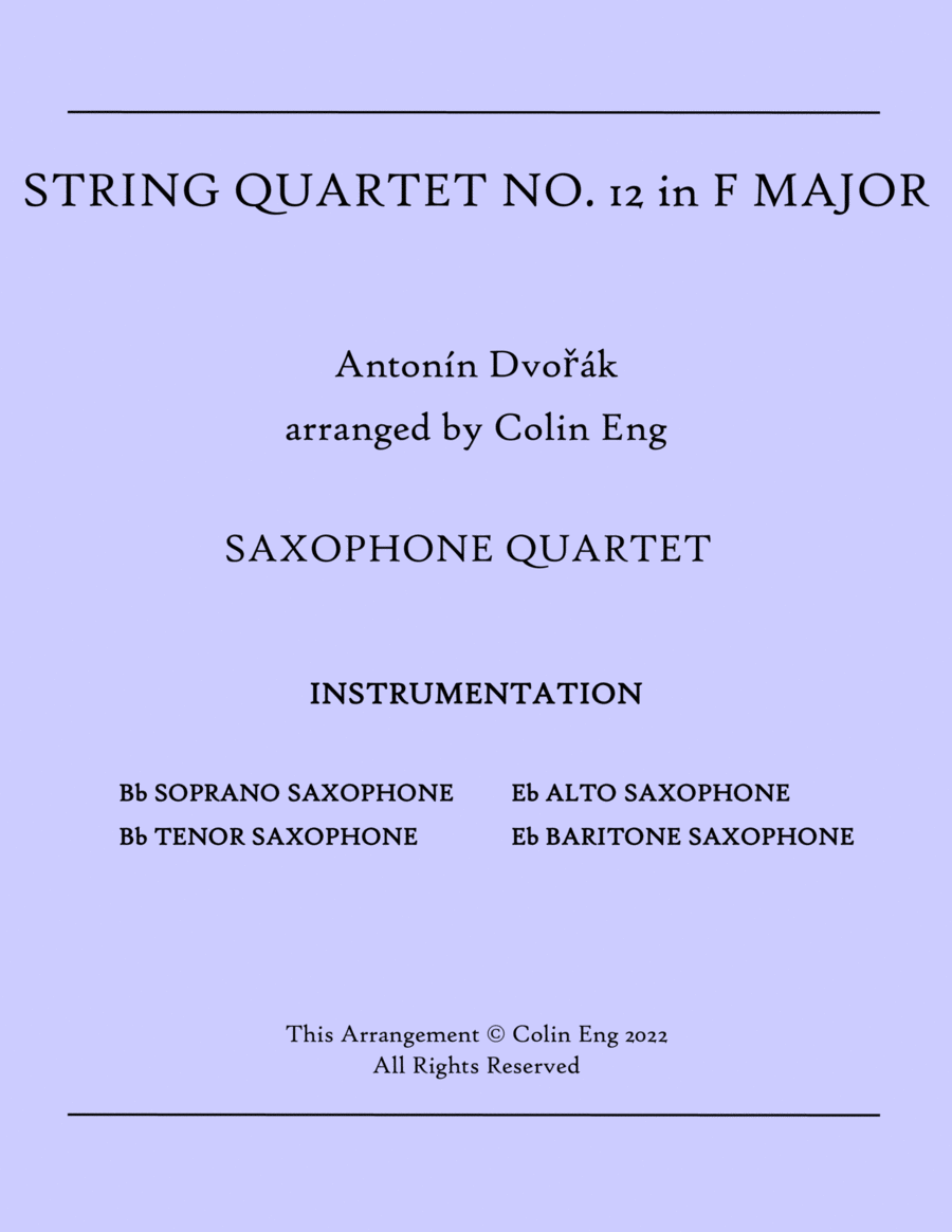 String Quartet No. 12 in F Major, "American" for Saxophone Quartet image number null