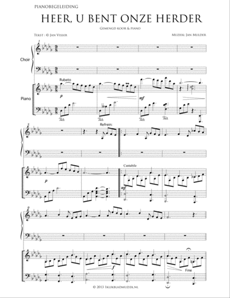Heer, U Bent Onze Herder (Psalm 23) Piano Solo scores gallery preview page 1