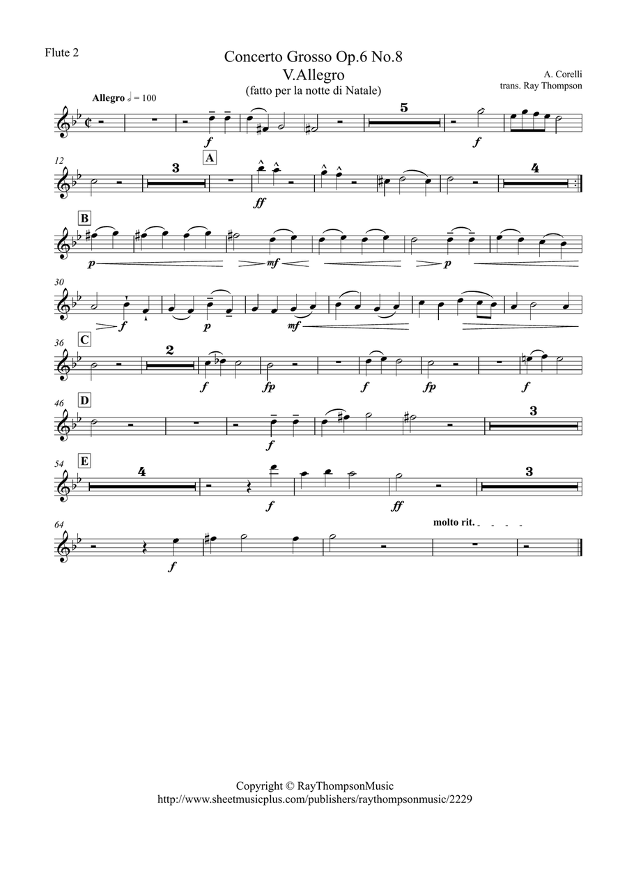 Corelli: Concerto Grosso Op.6 No.8 (Christmas Concerto) Mvt.V Allegro - symphonic wind Woodwind Quintet scores gallery preview page 6
