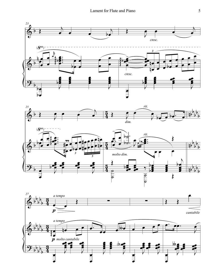 Lament for Flute and Piano Flute Solo scores gallery preview page 5