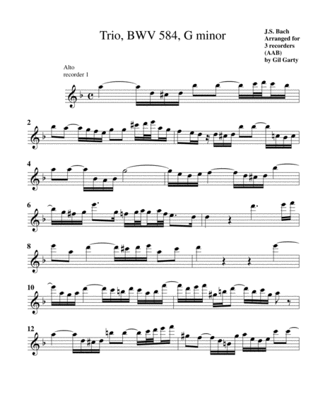 Trio for organ, BWV 584 (arrangement for 3 recorders)