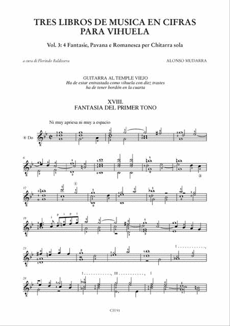 Tres Libros de Musica en Cifras para Vihuela (Sevilla 1546) - Vol. 3: 4 Fantasias, Pavana and Romanesca for Guitar solo (Book 1, Part 3) Acoustic Guitar scores gallery preview page 2