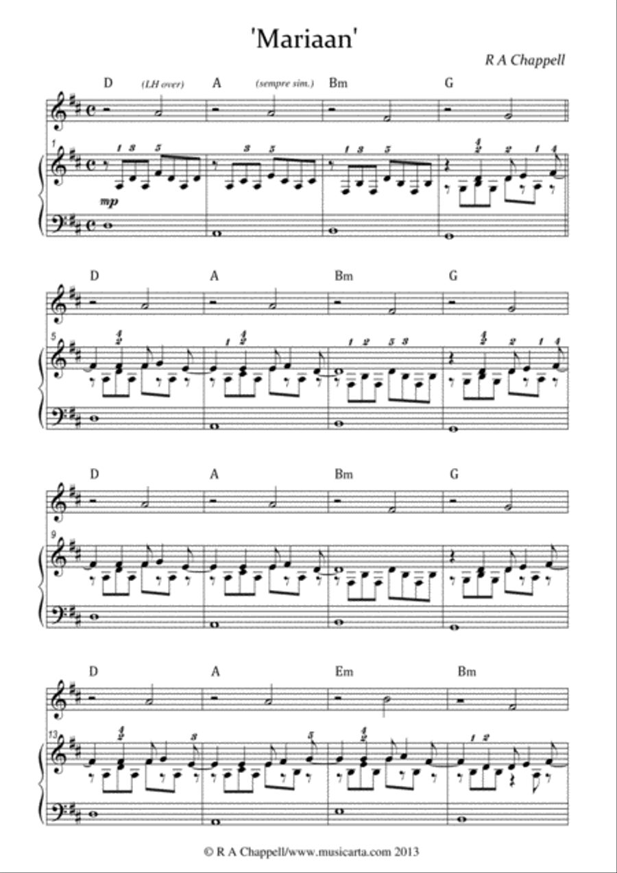 Mariaan (piano solo) Piano Solo scores gallery preview page 1