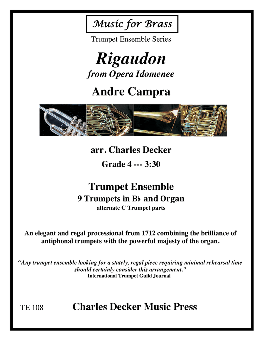 Rigaudon from Opera Idomenee for Trumpet Ensemble with Organ Trumpet scores gallery preview page 1