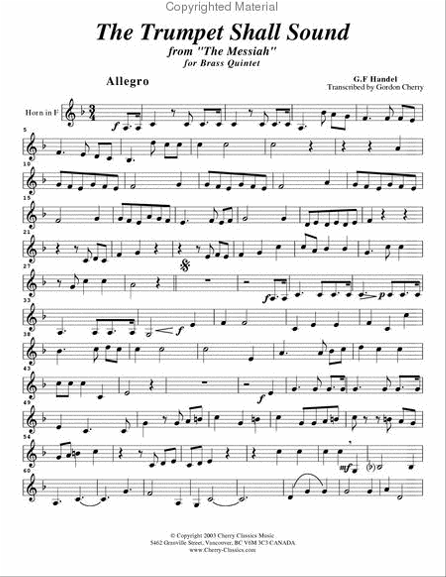 Trumpet Shall Sound in the key of D for Brass Quintet Brass Quintet scores gallery preview page 10