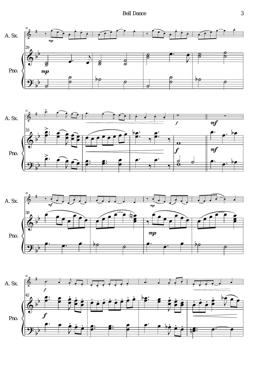 Bell Dance for alto saxophone and piano Alto Saxophone scores gallery preview page 3