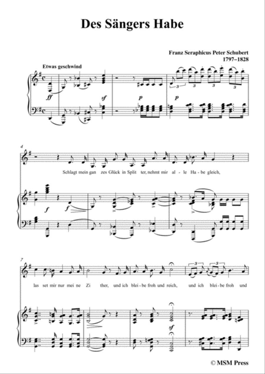 Schubert-Des Sängers Habe,in G Major,for Voice&Piano Voice scores gallery preview page 3