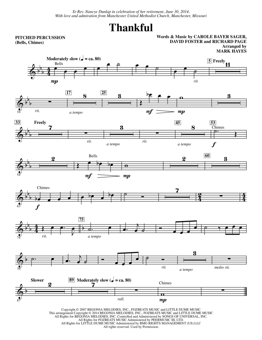 Thankful (arr. Mark Hayes) - Bells/Chimes Choir scores gallery preview page 1