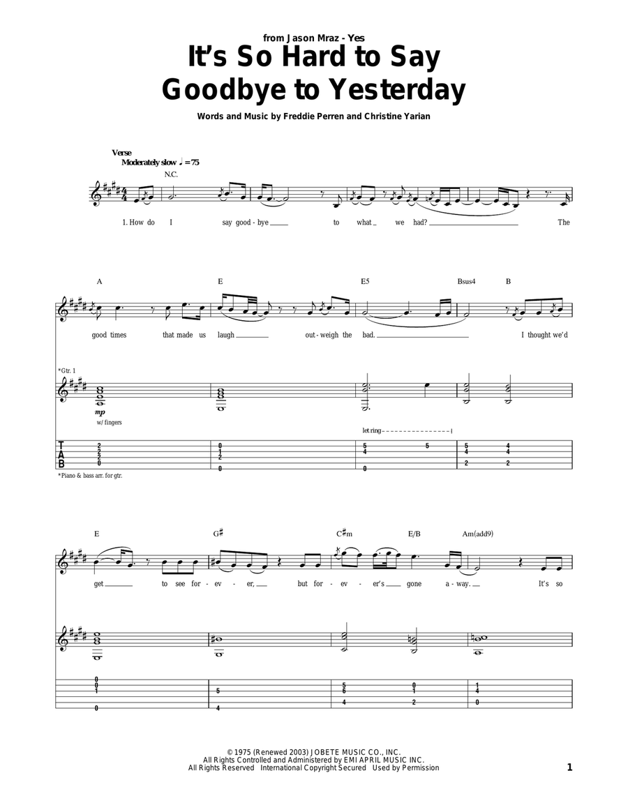 It's So Hard To Say Goodbye To Yesterday Acoustic Guitar scores gallery preview page 1