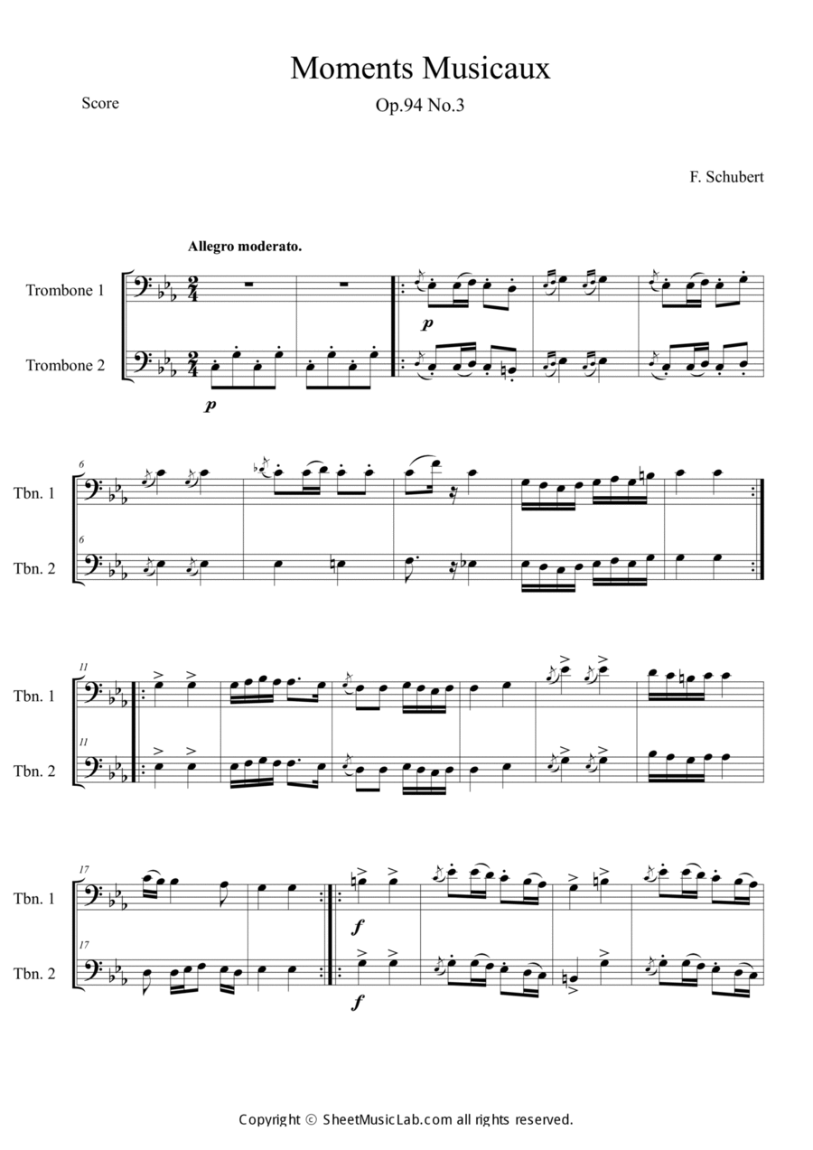 Moments Musicaux No.3 in Cm Brass Duet scores gallery preview page 1