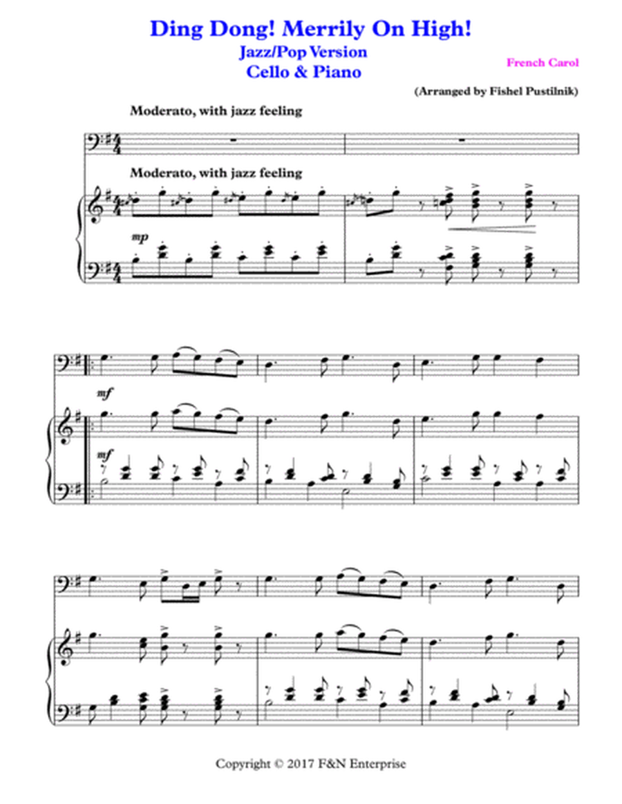 Piano Background for "Ding Dong! Merrily On High!"-Cello and Piano image number null