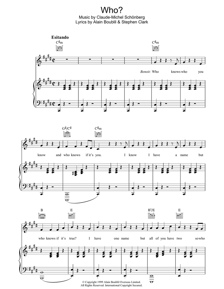Who (from Martin Guerre) Piano, Vocal, Guitar scores gallery preview page 1