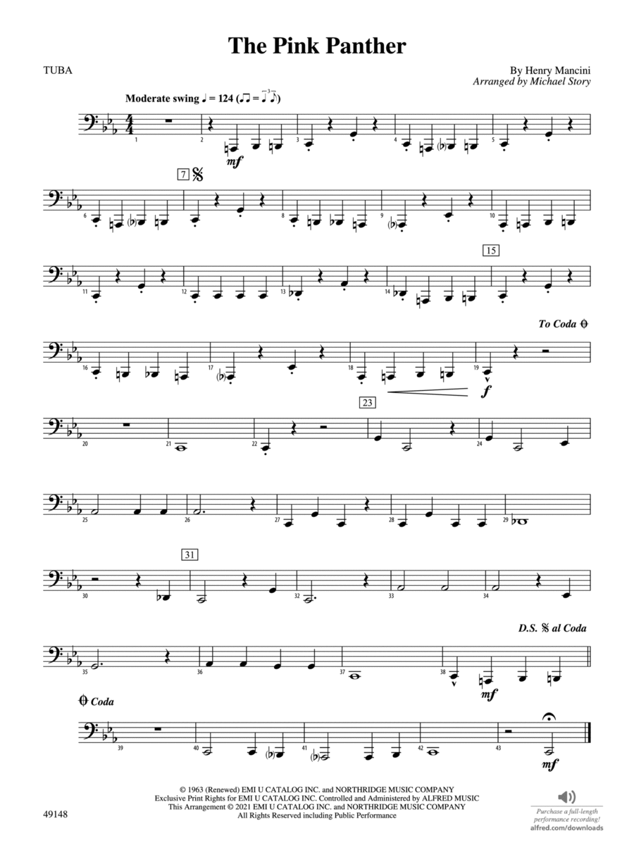 The Pink Panther: Tuba Concert Band scores gallery preview page 1