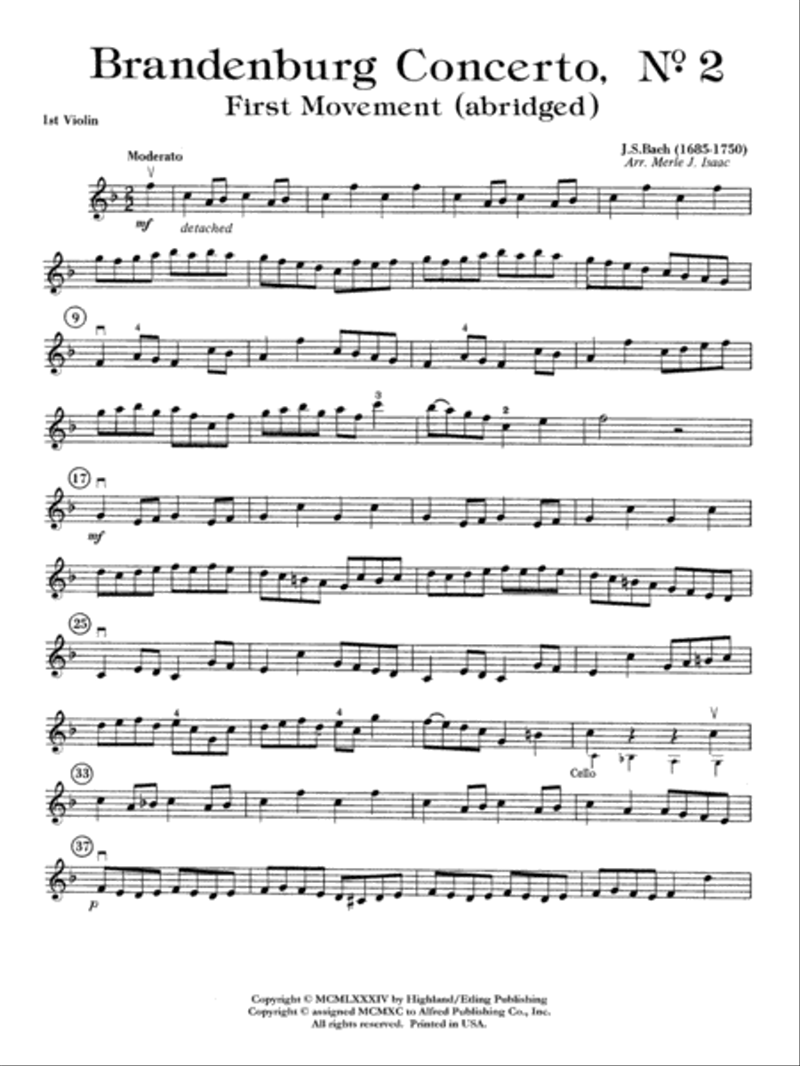 Brandenburg Concerto No. 2: 1st Violin String Orchestra scores gallery preview page 1