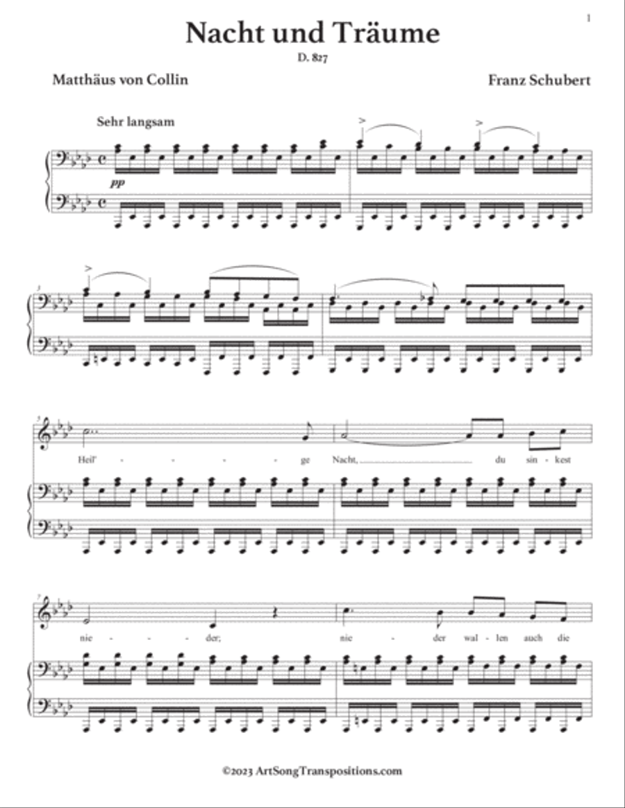 SCHUBERT: Nacht und Träume, D. 827 (transposed to A-flat major) Voice scores gallery preview page 2