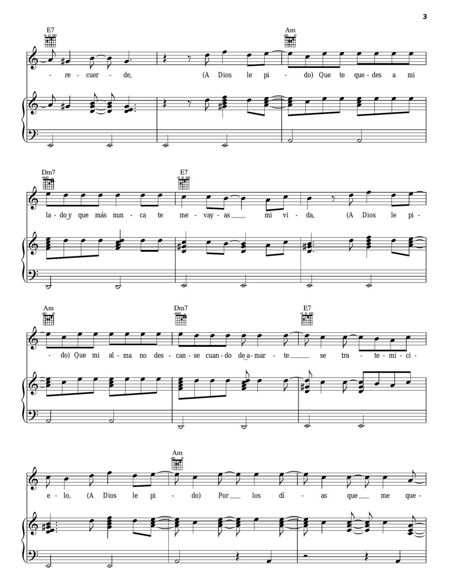 A Dios Le Pido Piano, Vocal, Guitar scores gallery preview page 3