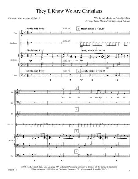 They'll Know We Are Christians - Flute, Bass and Percussion Score/Parts