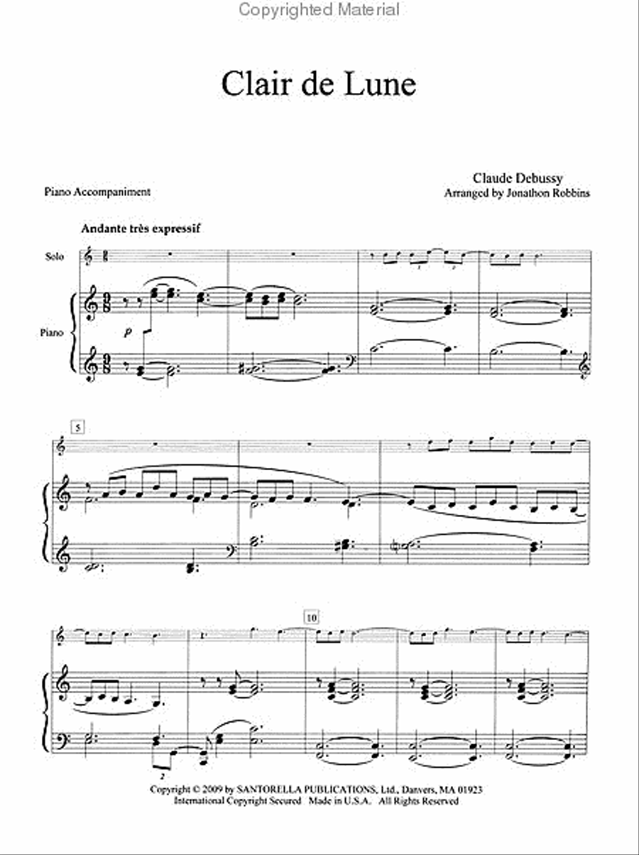 Debussy's Clair de Lune for Trumpet and Piano Trumpet Solo scores gallery preview page 2