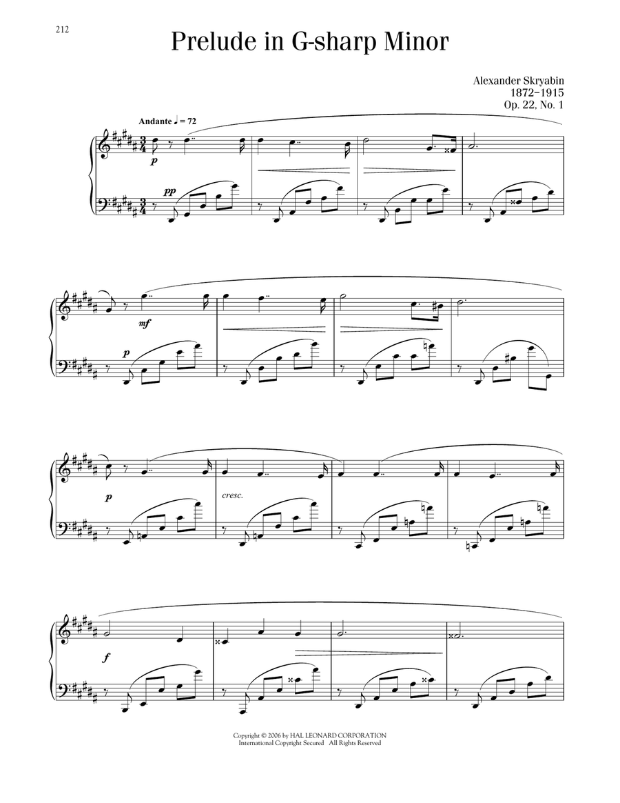 Prelude In G-Sharp Minor, Op. 22, No. 1 Piano Solo scores gallery preview page 1