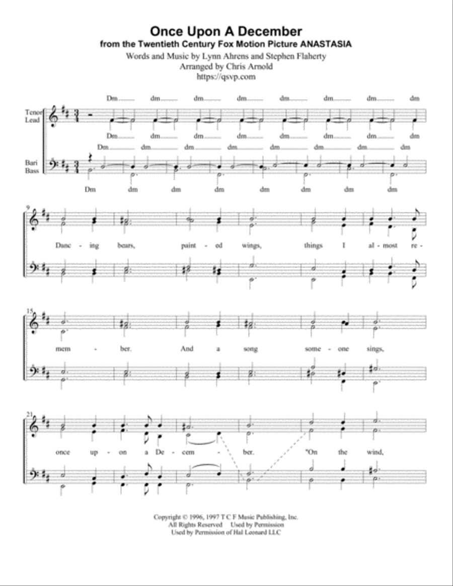 Once Upon A December from the Twentieth Century Fox Motion Picture ANASTASIA SSAA scores gallery preview page 1