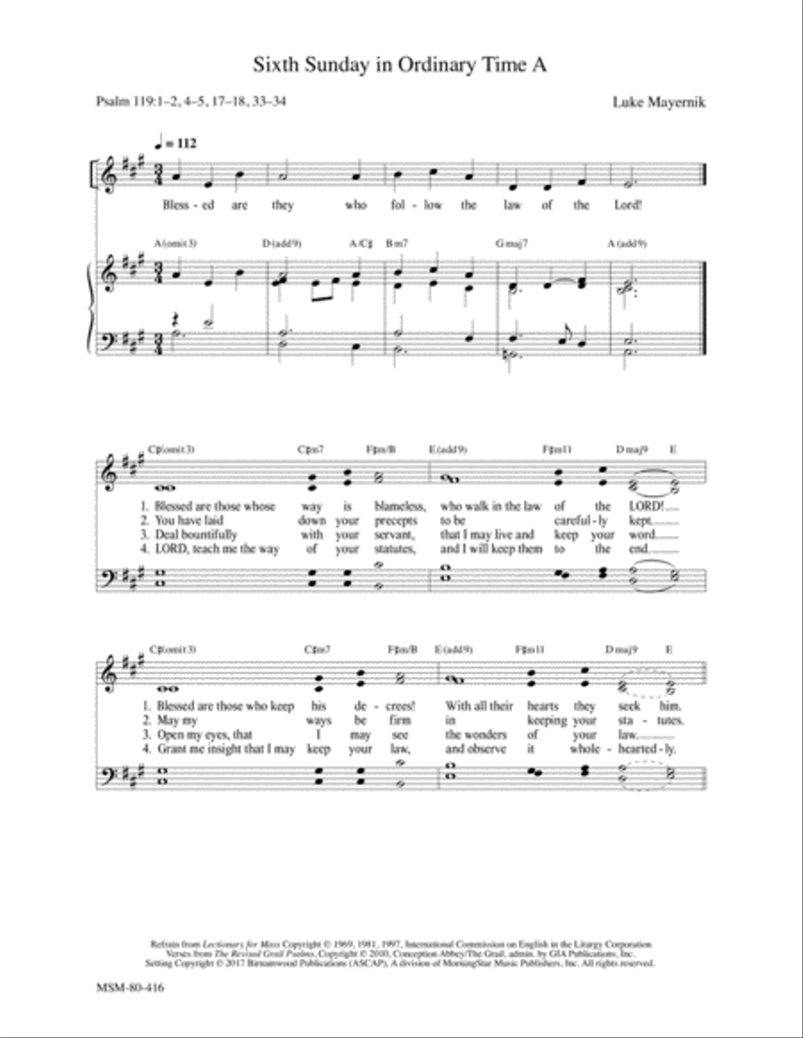 Sixth Sunday in Ordinary Time A 4-Part scores gallery preview page 1