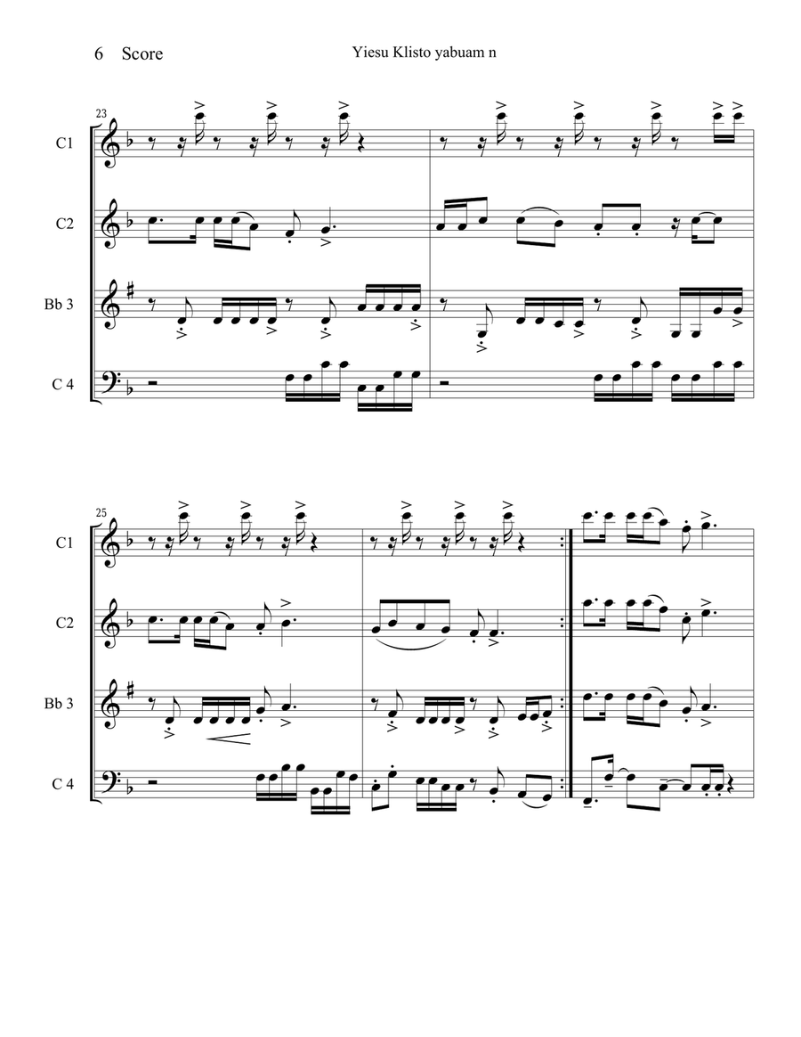 In Jesus Christ's Love - Hymn from Togo, Africa for 4 woodwinds Small Ensemble scores gallery preview page 6