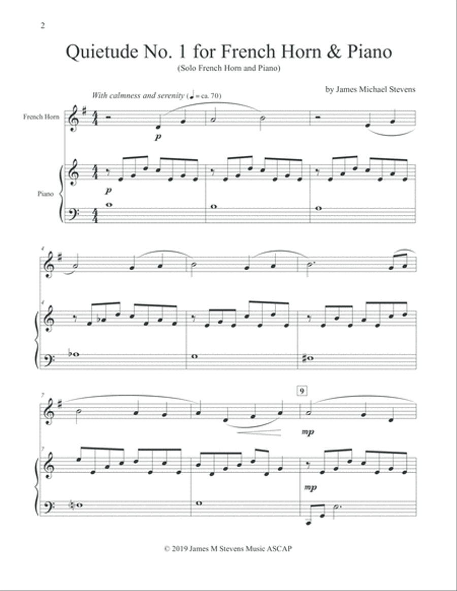 Quietude No. 1 - French Horn & Piano Quietude No. 1 - French Horn & Piano Horn scores gallery preview page 2