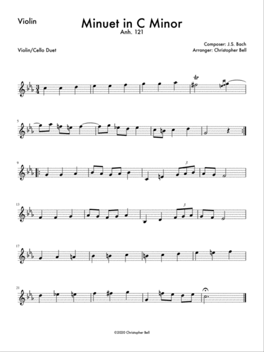 Minuet in C Minor, Anh 121 String Duet scores gallery preview page 2