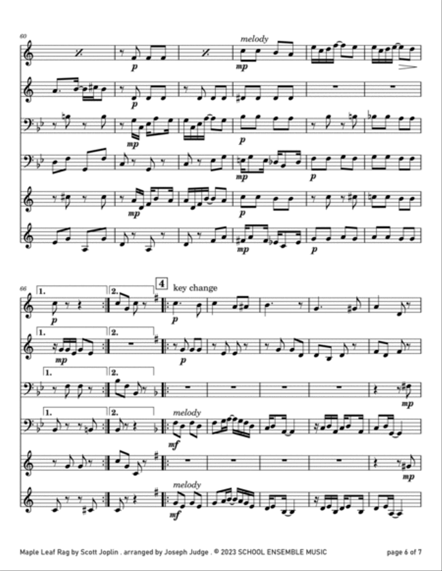 Maple Leaf Rag by Scott Joplin for Brass Quartet in Schools Brass Quartet scores gallery preview page 6