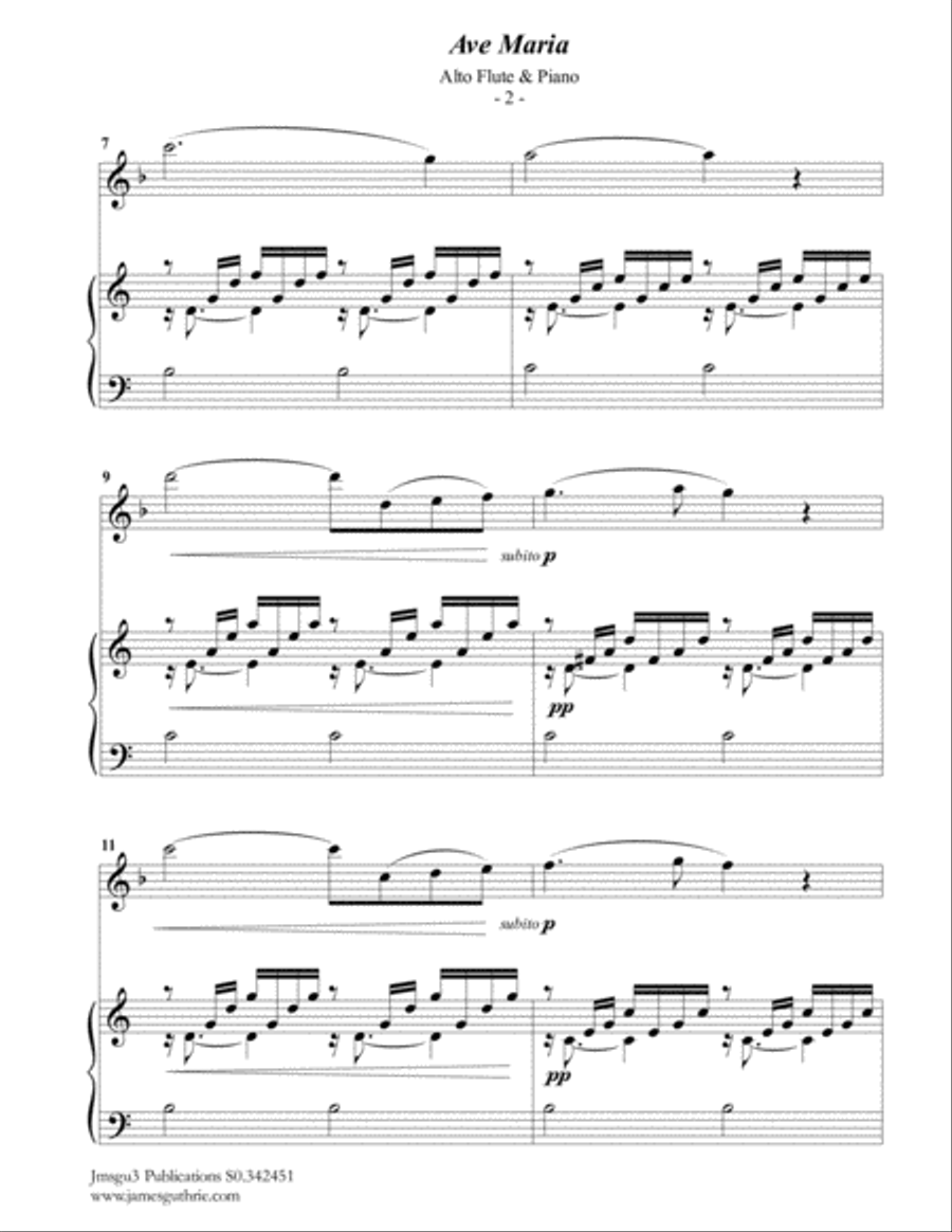 Bach-Gounod: Ave Maria for Alto Flute & Piano Flute Solo scores gallery preview page 2