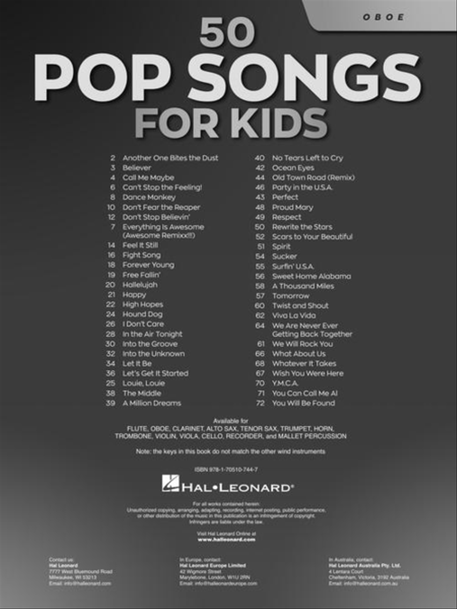 50 Pop Songs for Kids Oboe Solo scores gallery preview page 3